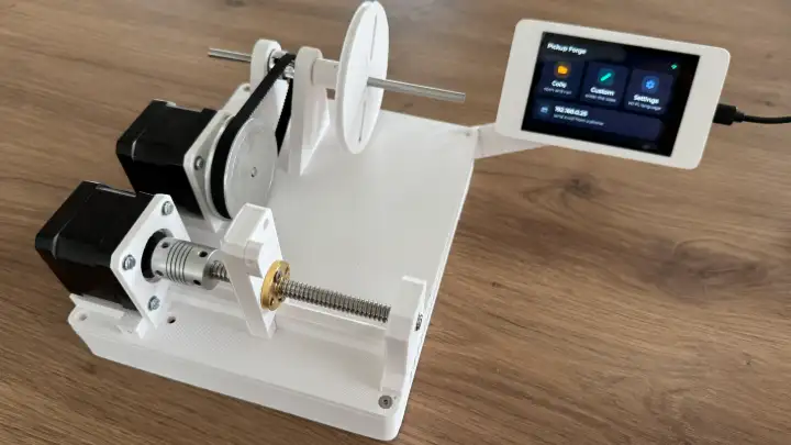 The PickupForge W1 coil winder, 3D printed and assembled on the bench